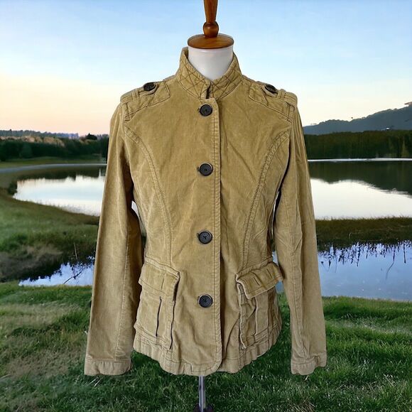 Eddie Bauer Womens Corduroy Blazer Jacket Size Medium M Tan Beige Cord Buttons - Picture 1 of 16